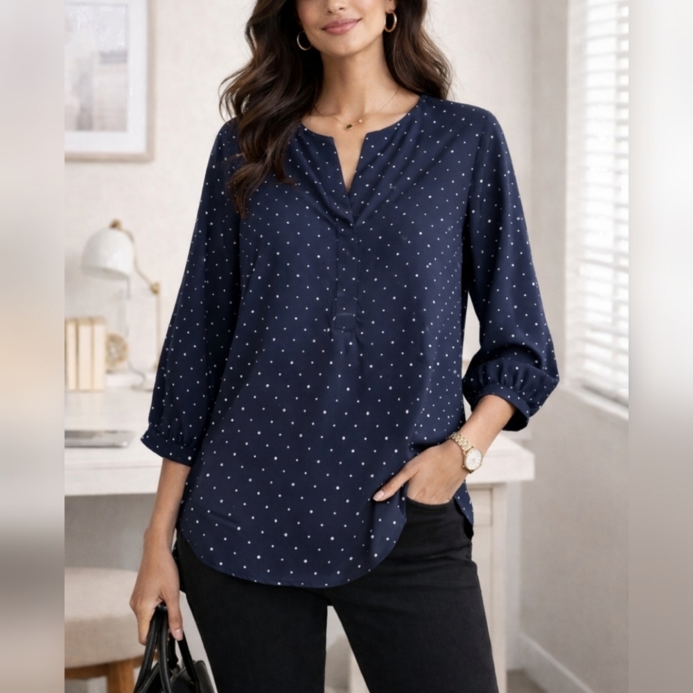✨️4/$20. BANANA REPUBLIC Long Sleeve Polka Dot High Low V-Neck Blouse, Petite S